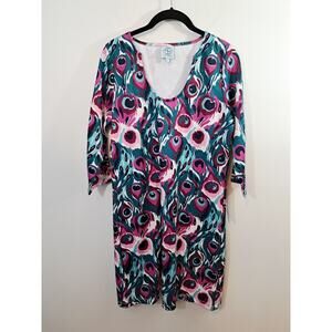 Tracy Negoshian New! Dress Watercolor Peacock Small Scoopneck 3/4 Sleeve